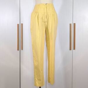 Vintage 80s Nan Sport Yellow High Waisted Cotton Pleated Pants Petite Size 4